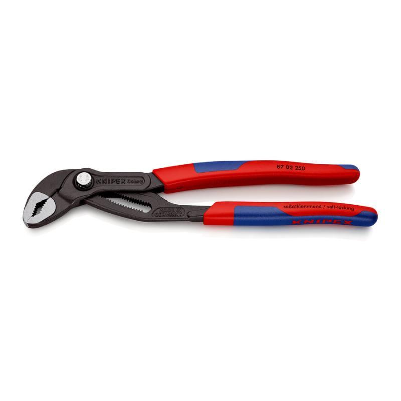 KNIPEX 87 02 250 SB Cobra® Pinza regolabile di nuova generazione per tubi e dadi rivestiti in materiale bicomponente, forma affusolata bonderizzata grigia 250 mm in confezione Self-service