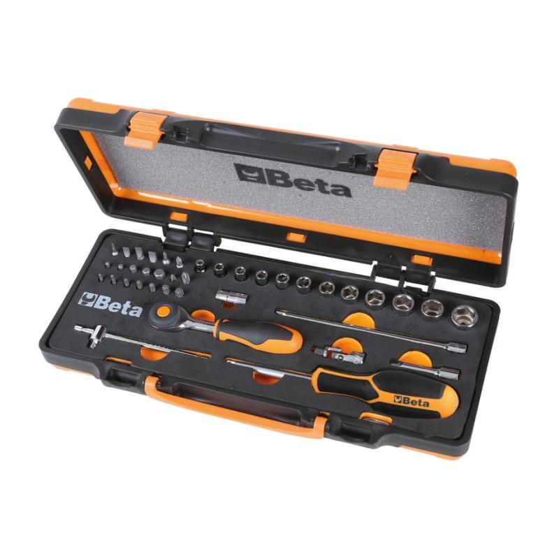 Assortimento Di 12 Chiavi A Bussola A Mano Esagonali, 20 Inserti Per Avvitatori E 7 Accessori In Termoformato Morbido, In Cassetta Di Lamiera 900/C12MR Beta 009000962
