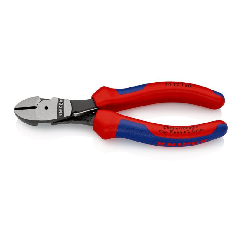 KNIPEX 74 12 160 SB Tronchese laterale per meccanica tipo forte con impugnature multicomponente atramentata nera 160 mm in confezione Self-service