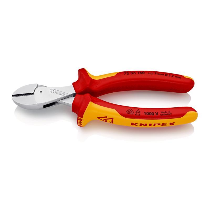 KNIPEX 73 06 160 X-Cut® Tronchese laterale compatto a grande forza di taglio isolati con manici rivestiti in materiale bicomponente, collaudati VDE cromata 160 mm