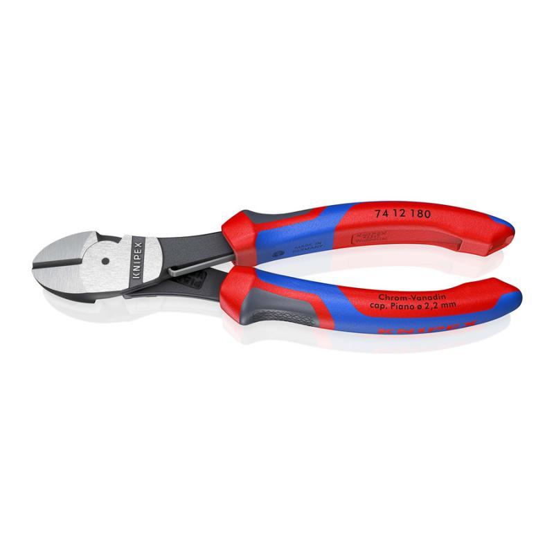 KNIPEX 74 12 180 SB Tronchese laterale per meccanica tipo forte con manici comfort atramentata nera 180 mm in confezione Self-service