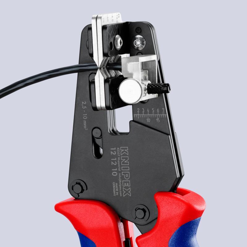 KNIPEX 12 12 10 Spelacavi di precisione con lame sagomate con impugnature multicomponente brunita 195 mm