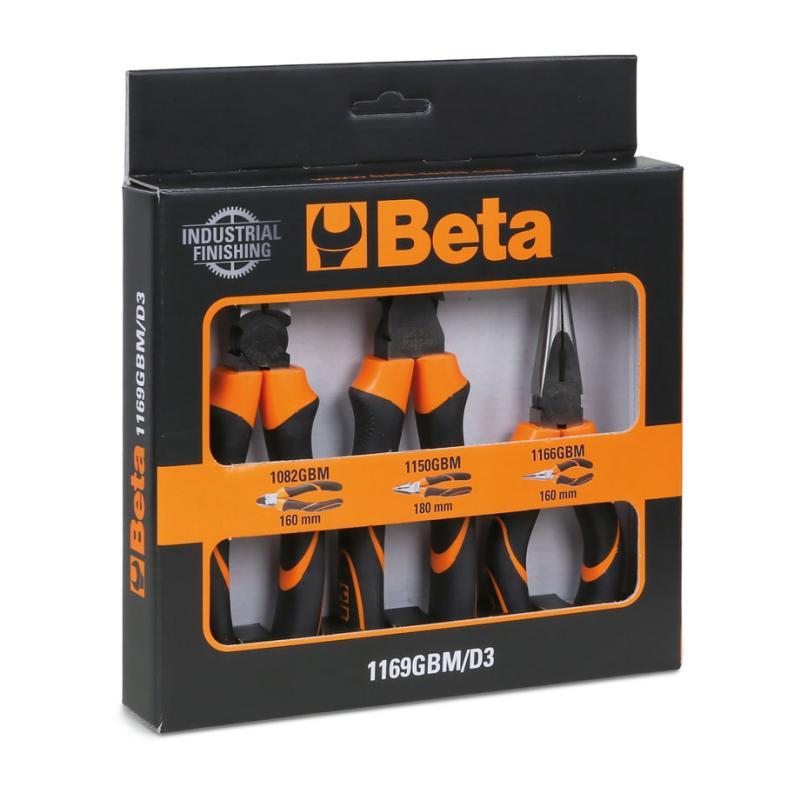 Assortimento Di 1 Pinza Universale, 1 Pinza Becchi Mezzotondi Lunghi E 1 Tronchese, Impugnatura Bimateriale, Con Finitura Industriale 1169GBM/D3 Beta 011690273