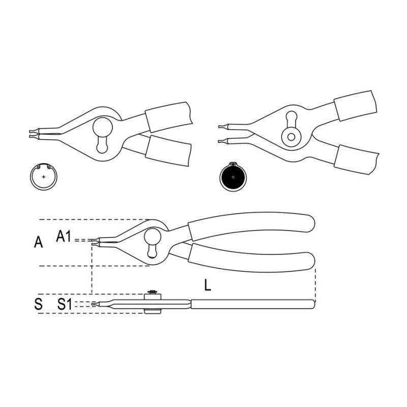 Pinza Reversibile A Becchi Diritti Per Anelli Elastici Di Sicurezza Per Fori E Alberi, Manici Ricoperti In Pvc 1039 150 Beta 010390015