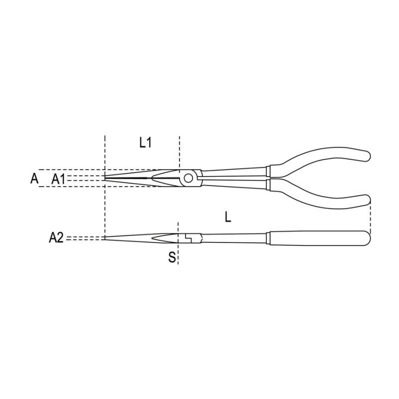 Pinza A Becchi Mezzotondi Lunghissimi Diritti Zigrinati, Per Impieghi Speciali Manici Ricoperti Con 2 Strati Di Pvc Antiscivolo 1009L/A Beta 010090008