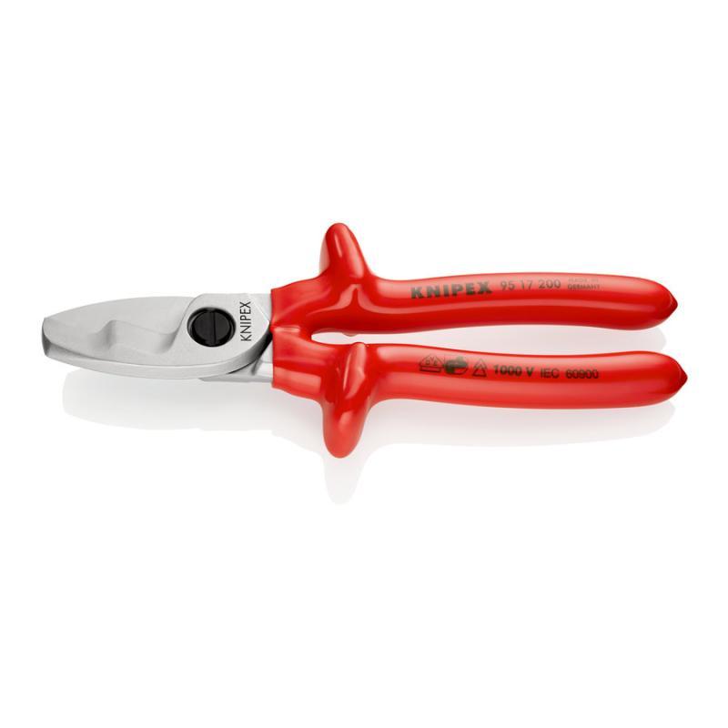 KNIPEX 95 17 200 Cesoia per cavi con doppio tagliente isolati ad immersione, collaudati VDE cromata 200 mm