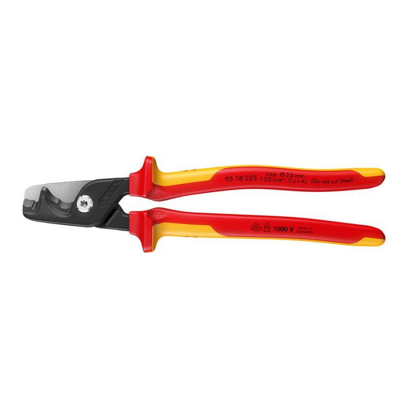 KNIPEX 95 18 225 SB StepCut® XL Cesoie per cavi con taglio a gradino impugnatura isolante, in materiale bicomponente, collaudato VDE brunita 225 mm