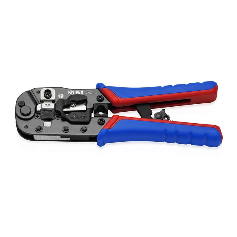 KNIPEX 97 51 13 SB Crimpatrice per connettori tipo western RJ45 con impugnature multicomponente brunita 190 mm in blister