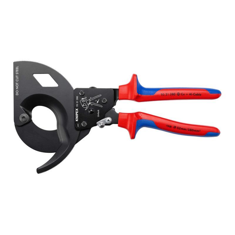 KNIPEX 95 31 280 Cesoia a cremagliera (sistema a cricchetto) con impugnature multicomponente atramentata nera 280 mm in blister
