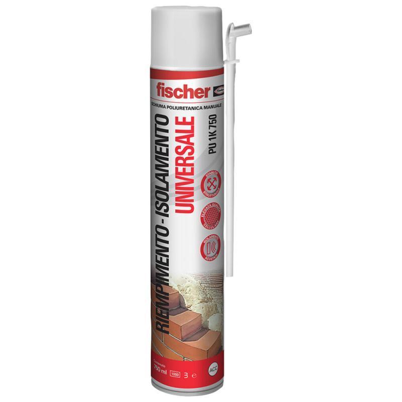 FISCHER PU 1K Schiuma Poliuretanica Universale Multiuso Utilizzo Manuale — 750 ml