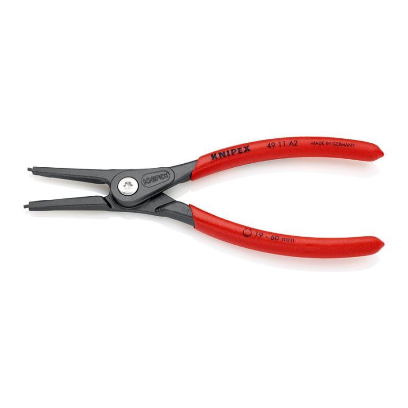KNIPEX 49 11 A2 Pinza di precisione per anelli di sicurezza per anelli di sicurezza esterni su alberi rivestiti in resina sintetica antiscivolo bonderizzata grigia 180 mm