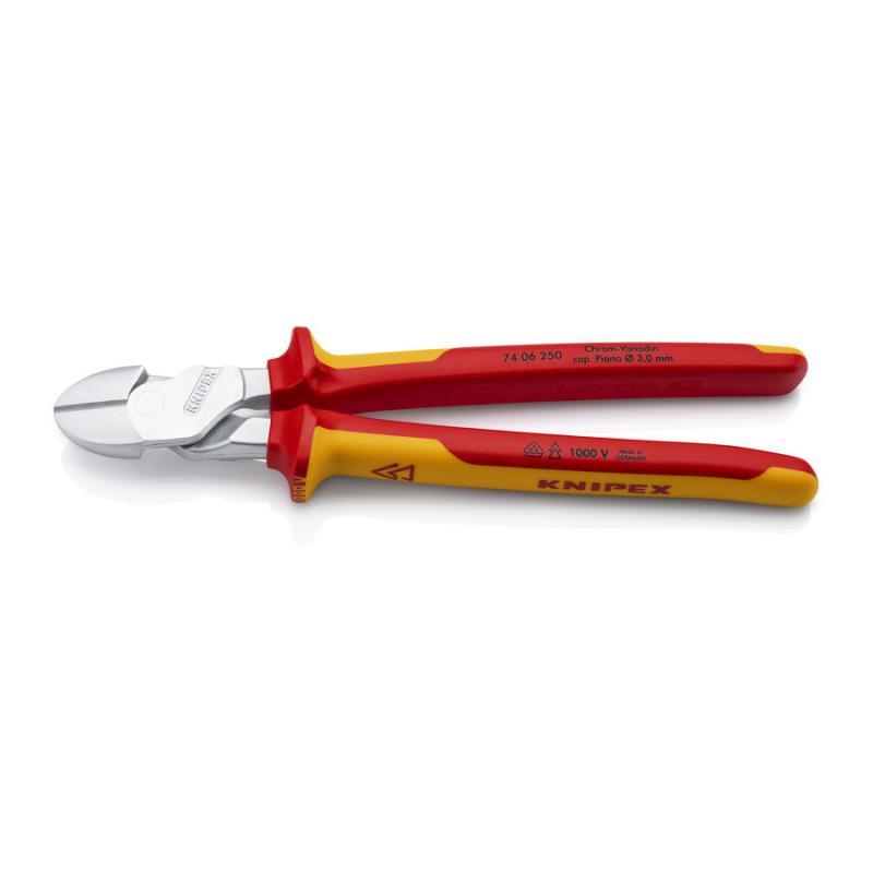 KNIPEX 74 06 250 Tronchese laterale per meccanica tipo forte isolati con manici rivestiti in materiale bicomponente, collaudati VDE cromata 250 mm