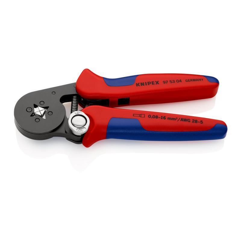 KNIPEX 97 53 04 SB Crimpatrice per terminali a bussola, con regolazione automatica per crimpaggio laterale con impugnature multicomponente brunita 180 mm in blister