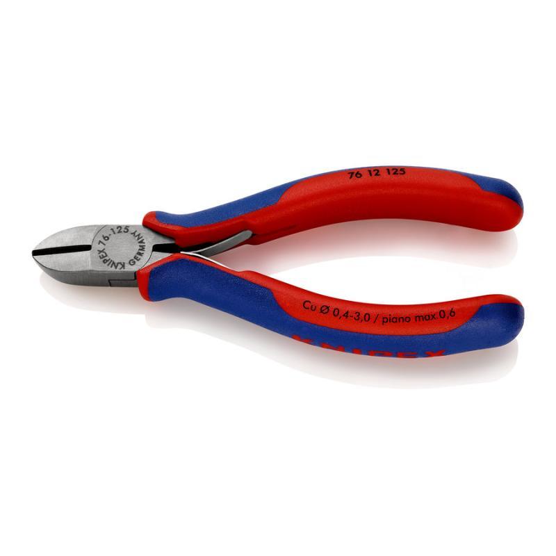 KNIPEX 76 12 125 Tronchese laterale per elettromeccanica con impugnature multicomponente atramentata nera 125 mm