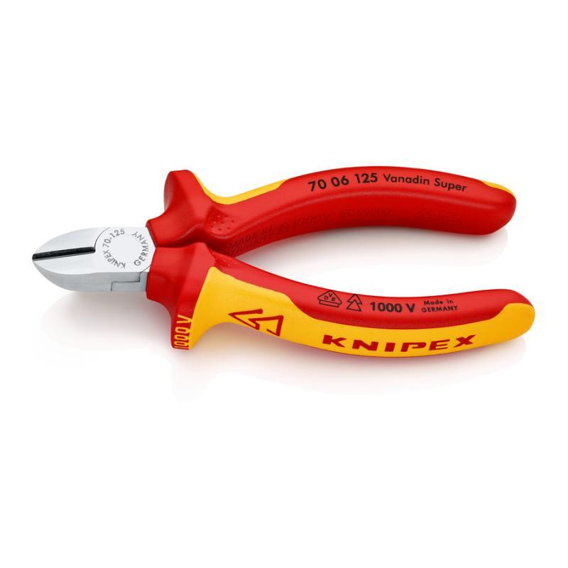 KNIPEX 70 06 125 Tronchese laterale isolati con manici rivestiti in materiale bicomponente, collaudati VDE cromata 125 mm