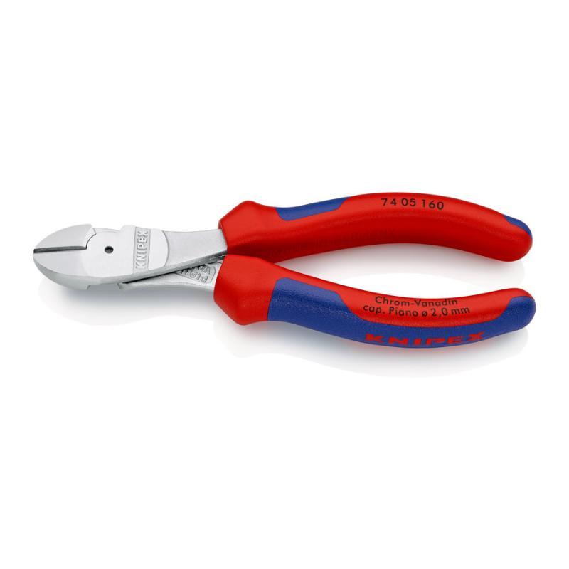 KNIPEX 74 05 160 Tronchese laterale per meccanica tipo forte con impugnature multicomponente cromata 160 mm