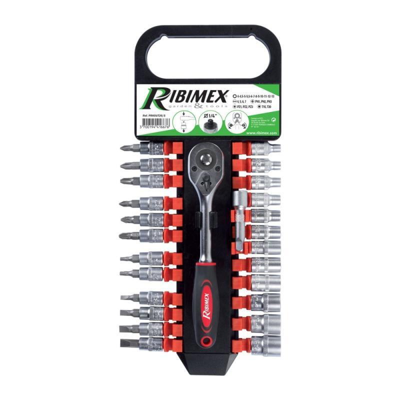 Kit 26 Pezzi Bussole e Inserti + Chiave a Cricchetto Attacco Quadro 1/4"