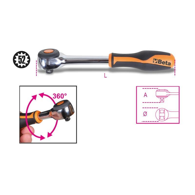 Cricchetto Reversibile Con Impugnatura Rotante Con Attacco Quadro Maschio 3/8" Meccanismo A 52 Denti 910/58 Beta 009100884