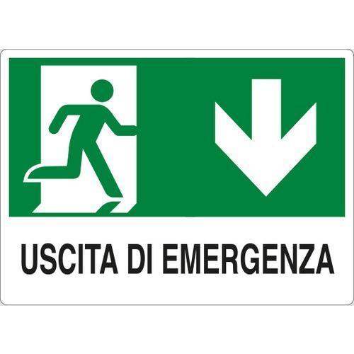 Cartello In Alluminio Uscita Di Emergenza Freccia In Basso 30x20cm