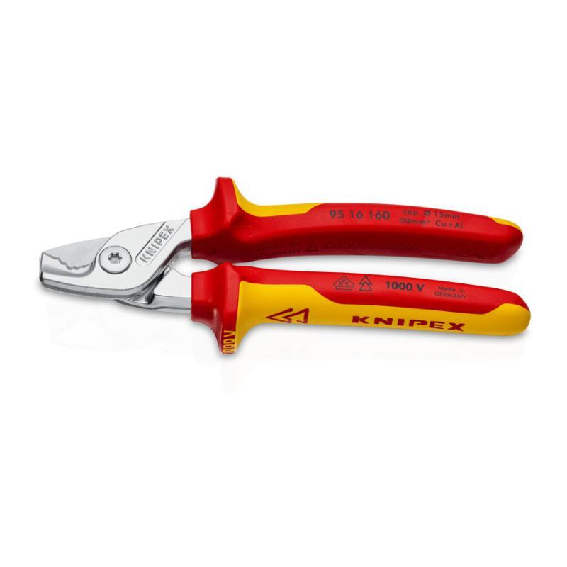 KNIPEX 95 16 160 StepCut® Cesoia per cavi isolati con manici rivestiti in materiale bicomponente, collaudati VDE cromata 160 mm