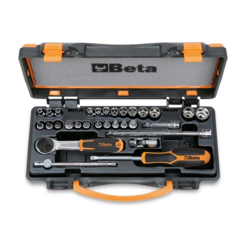 Assortimento Di 13 Chiavi A Bussola A Mano Esagonali, 11 A Giravite E 6 Accessori In Cassetta Di Lamiera 900/C24 Beta 009000956