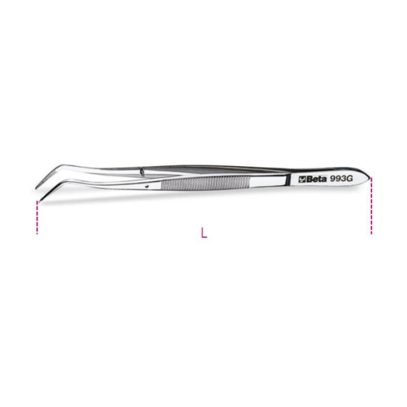 Pinzetta A Molla Con Perno A Punte Curve A Gomito Zigrinate In Acciaio Inossidabile 993G Beta 009930030