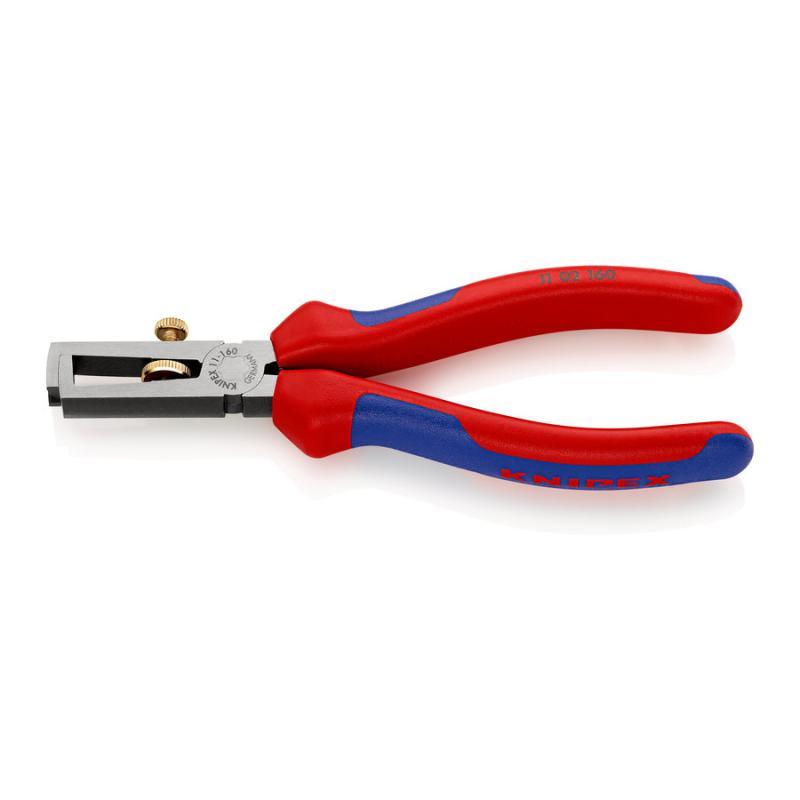 KNIPEX 11 02 160 Pinza spelacavi con molla di apertura universale con impugnature multicomponente atramentata nera 160 mm