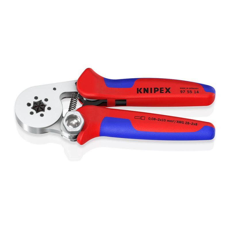 KNIPEX 97 55 14 SB Crimpatrice per terminali a bussola, con regolazione automatica per crimpaggio laterale con impugnature multicomponente cromata 180 mm