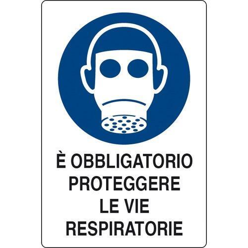 Cartello In Alluminio Obbligatorio Proteggere Le Vie Respiratorie 30x20 cm