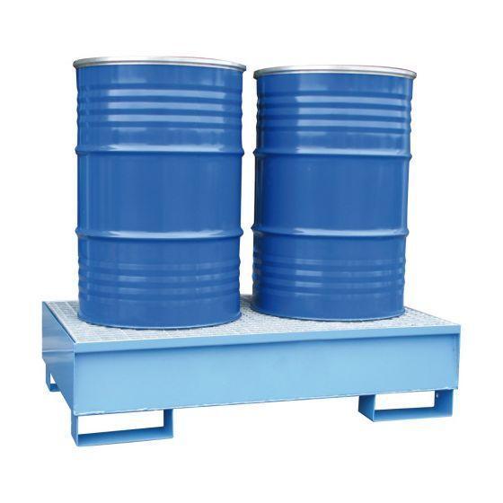 Vasca Di Contenimento In Acciaio Blu Per Lo Stoccaggio Di 2 Fusti dim 134x85xh33cm Capacità 260 lt