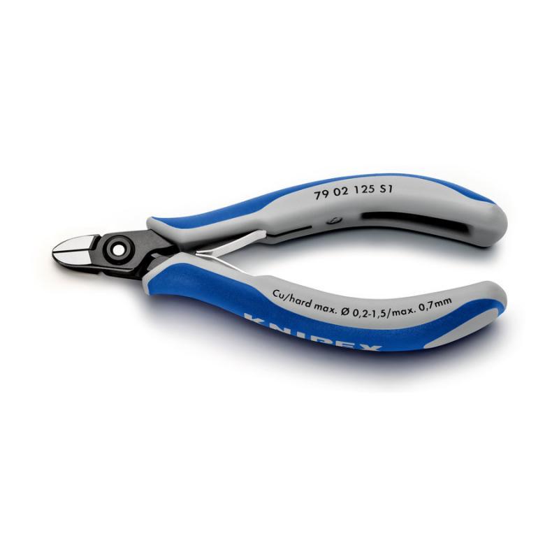 KNIPEX 79 02 125 S1 Tronchese laterale di precisione per elettronica ad es. per aprire fermacavi in plastica con impugnature multicomponente brunita 125 mm
