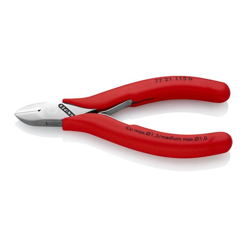 KNIPEX 77 21 115 N Tronchese laterale per elettronica con cerniera passante rivestiti in resina sintetica antiscivolo 115 mm