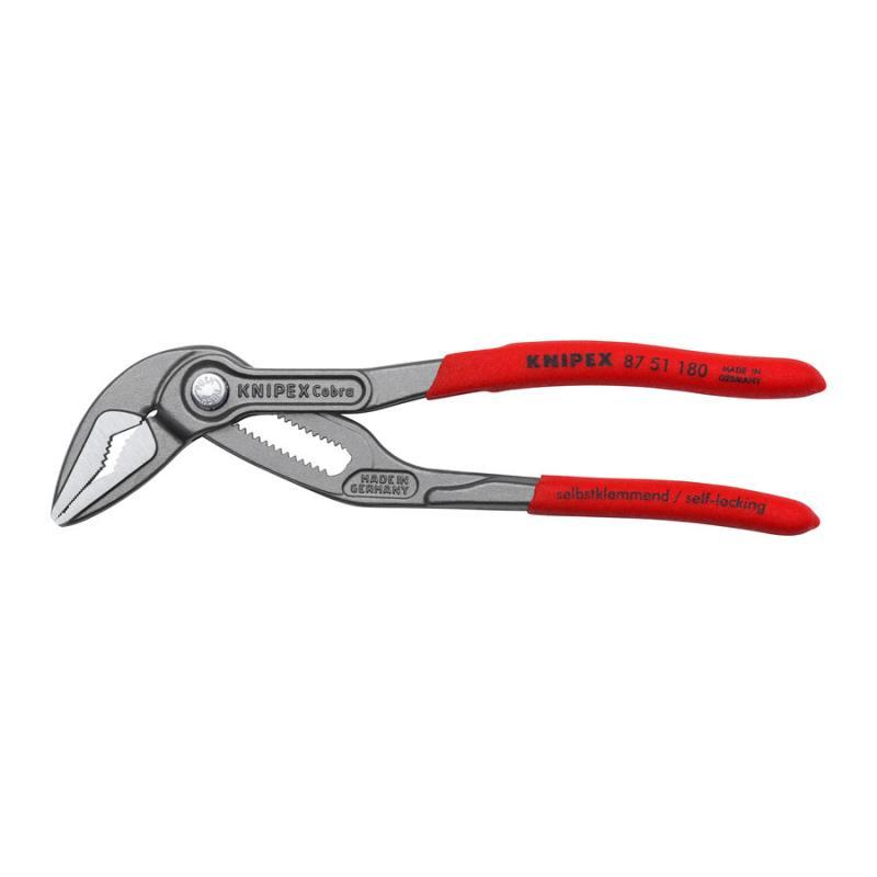 KNIPEX 87 51 180 Cobra® ES Pinza regolabile per tubi e dadi extra-affusolata rivestiti in resina sintetica antiscivolo bonderizzata grigia 180 mm
