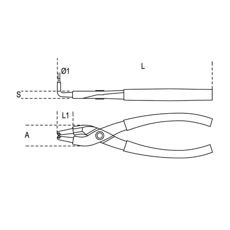 Pinze A Becchi Piegati A 90° Per Anelli Elastici Di Sicurezza, Per Fori Manici Ricoperti In Pvc H-Safe 1034HS 170 Beta H-SAFE 010344017