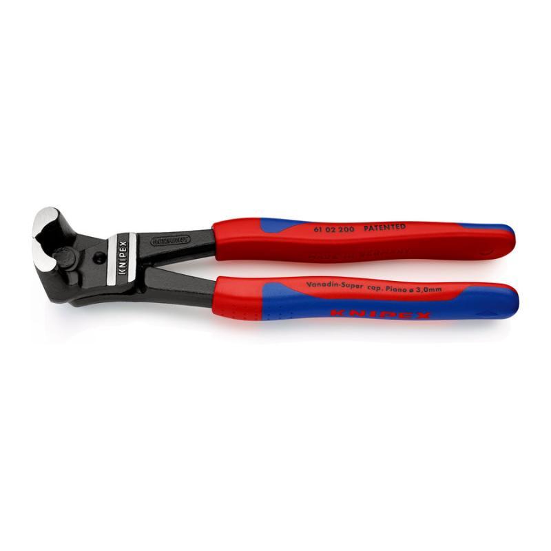 KNIPEX 61 02 200 Tronchese con taglienti frontali per bulloni a grande forza di taglio rivestiti in resina sintetica atramentata nera 200 mm