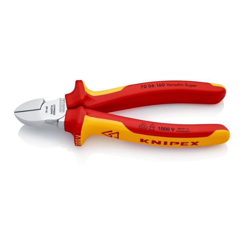 KNIPEX 70 06 160 Tronchese laterale isolati con manici rivestiti in materiale bicomponente, collaudati VDE cromata 160 mm