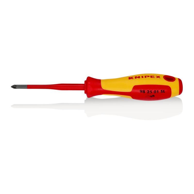 KNIPEX 98 25 01 SL Giraviti per elettricisti (Slim) per viti con impronta a croce Pozidriv® impugnatura isolante, in materiale bicomponente, collaudato VDE brunita 187 mm