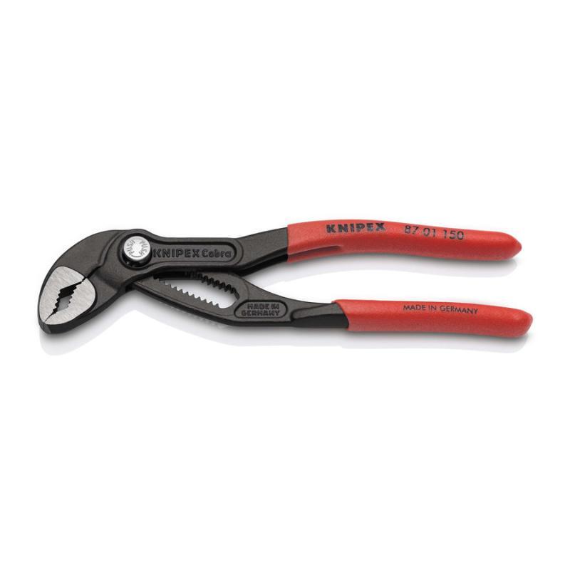 KNIPEX 87 01 150 SB Cobra® Pinza regolabile di nuova generazione per tubi e dadi rivestiti in resina sintetica antiscivolo bonderizzata grigia 150 mm in confezione Self-service