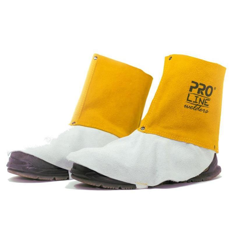 PRO LINE Coppia Copriscarpe per Saldatura in Pelle Bovina con Chiusura in Velcro, Ghette per Saldatore