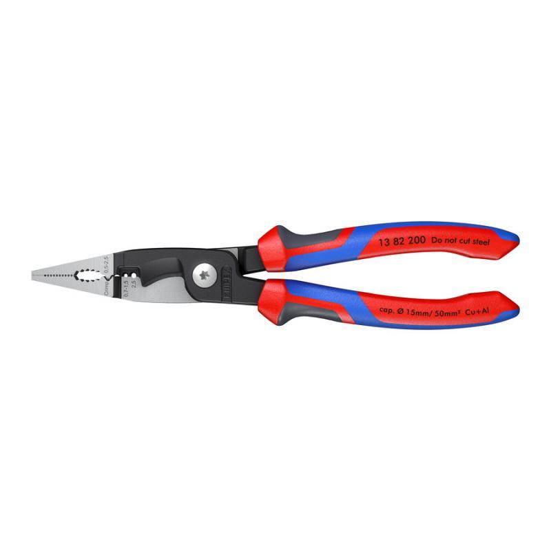 KNIPEX 13 82 200 Pinza per elettroinstallazioni con manici comfort atramentata nera 200 mm
