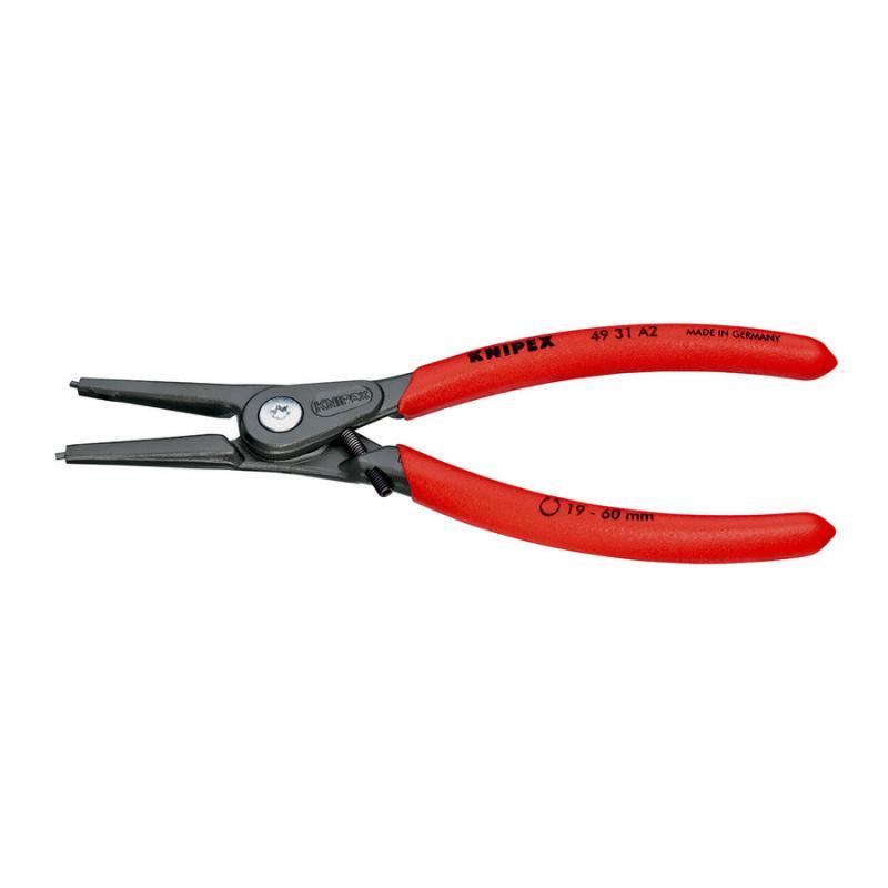 KNIPEX 49 31 A2 Pinza di precisione per anelli di sicurezza per anelli di sicurezza esterni su alberi con meccanismo di limitazione apertura/chiusura pinza rivestiti in resina sintetica antiscivolo bonderizzata grigia 180 mm