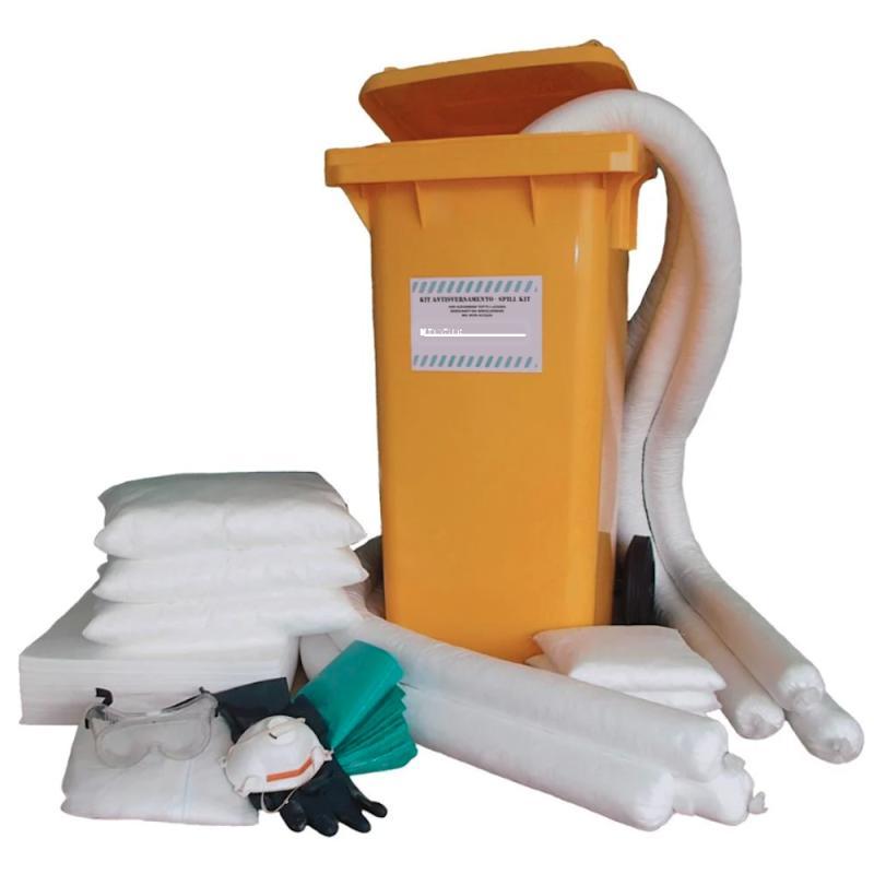 Kit Assorbimento Pronto Intervento Per Oli E Idrocarburi Carrellato Assorbimento 180 Litri