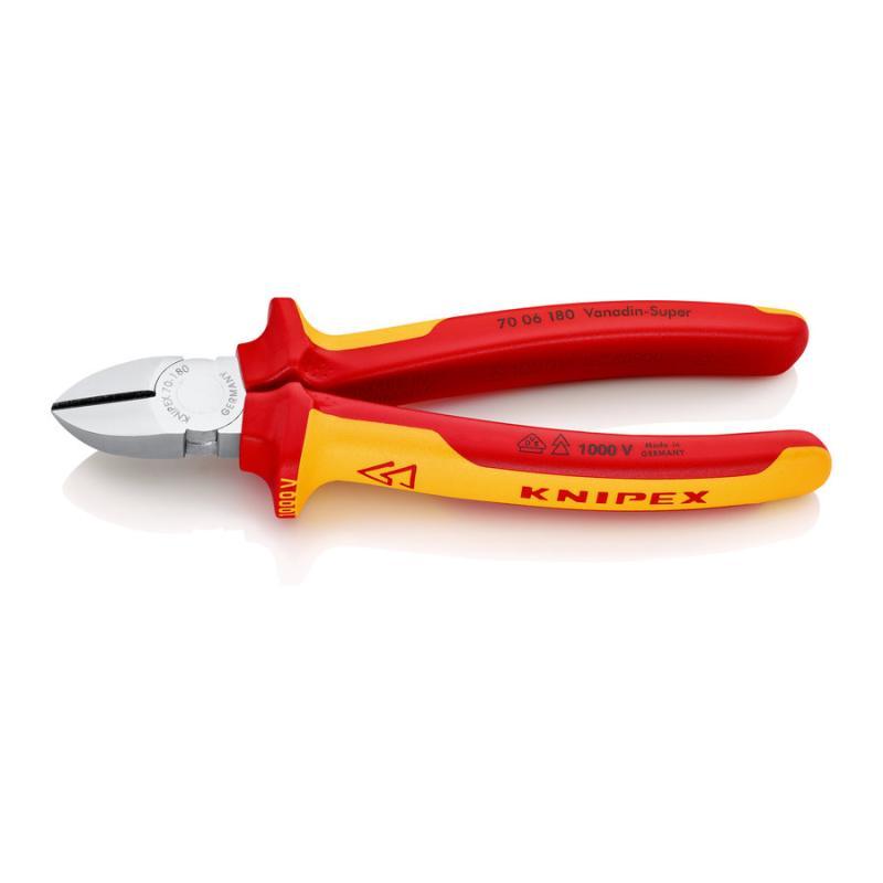 KNIPEX 70 06 180 Tronchese laterale isolati con manici rivestiti in materiale bicomponente, collaudati VDE cromata 180 mm