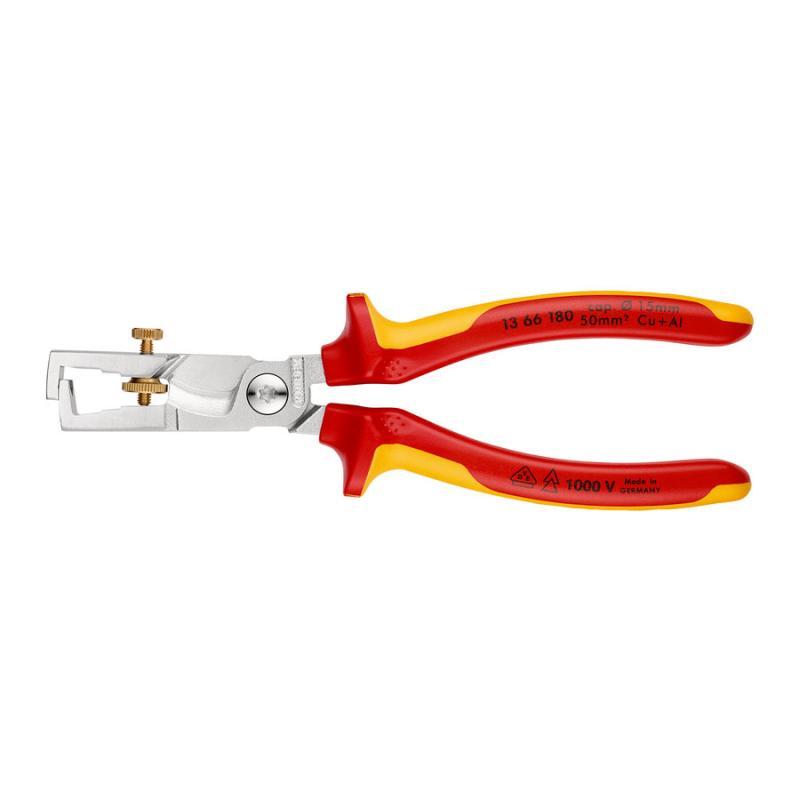 KNIPEX 13 66 180 SB StriX® Pinze spelacavi con cesoia per cavi isolati con manici rivestiti in materiale bicomponente, collaudati VDE cromata 180 mm in confezione Self-service