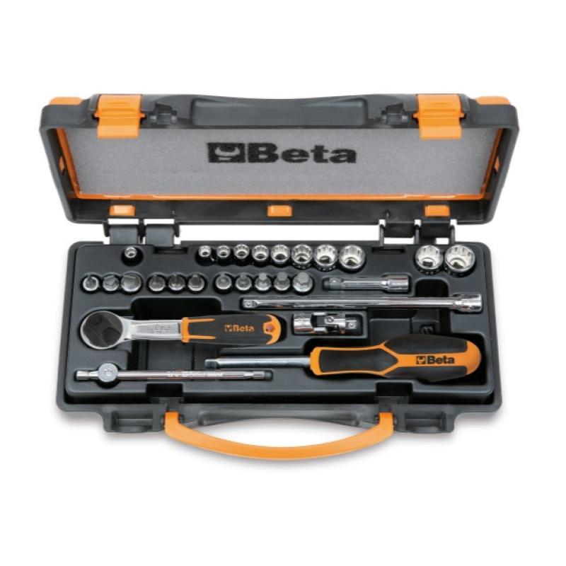 Assortimento Di 11 Chiavi A Bussola A Mano Poligonali, 11 A Giravite E 6 Accessori In Cassetta Di Lamiera 900MB/C28 Beta 009000979