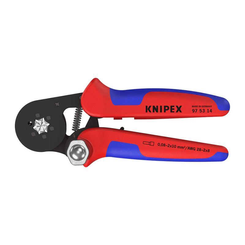 KNIPEX 97 53 14 Crimpatrice per terminali a bussola, con regolazione automatica per crimpaggio laterale con impugnature multicomponente brunita 180 mm