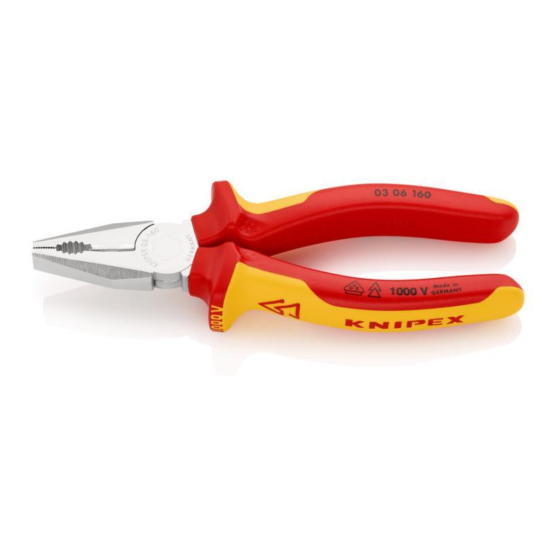 KNIPEX 03 06 160 SB Pinza universale isolati con manici rivestiti in materiale bicomponente, collaudati VDE cromata 160 mm in confezione Self-service