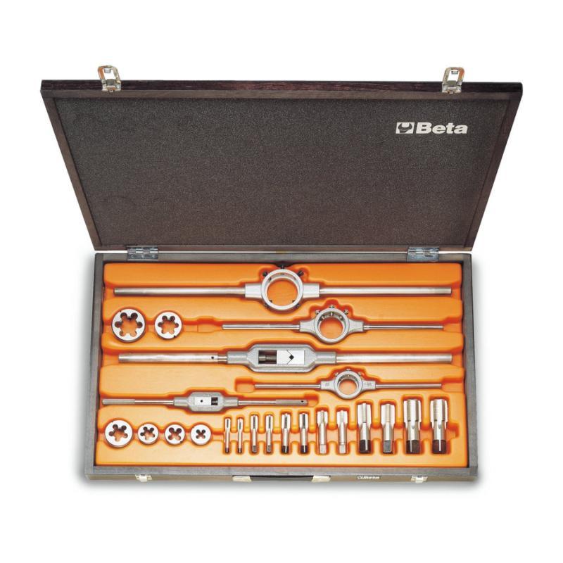 Assortimento Di Maschi E Filiere Con Accessori In Acciaio Al Cromo Filettatura Gas Cilindrica In Cassetta Di Legno 446ASG/C23 Beta 004460085