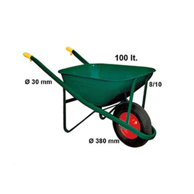 Carriola Montata Rinforzata 100lt Con Vasca Verniciata Verde Con Ruota Pneumatica