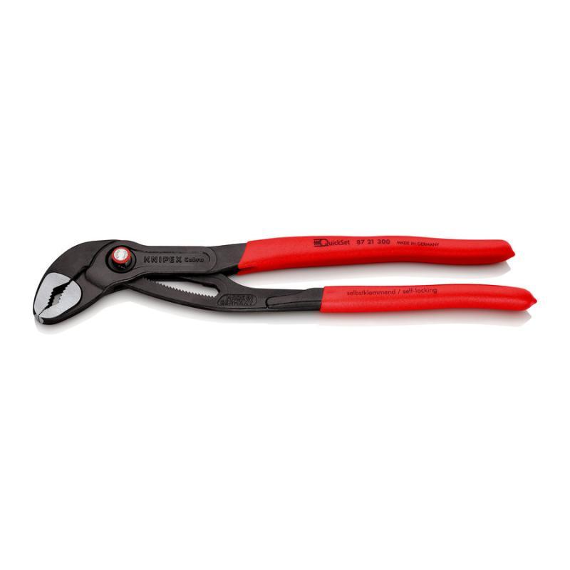 KNIPEX 87 21 300 SB Cobra® QuickSet Pinza regolabile di nuova generazione per tubi e dadi rivestiti in resina sintetica antiscivolo bonderizzata grigia 300 mm in confezione Self-service